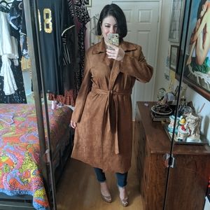 Luxe Faux Suede Tie Wrap Trench Coat